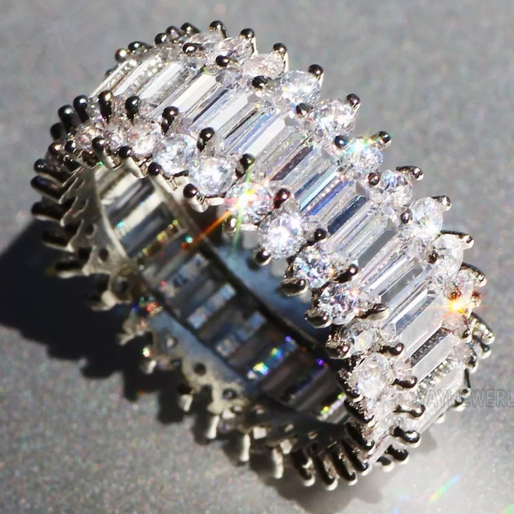 New Baguette 925 Sterling Silver Engagement Ring